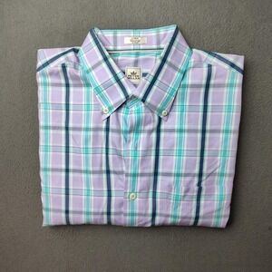 Peter Millar Shirt Mens Large Purple Blue Plaid Long Sleeve Cotton Button Up
